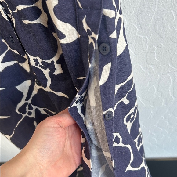 Power To My People Navy & Ivory Abstract Floral Banded v neck Midi Shirt Dress - Picture 7 of 8